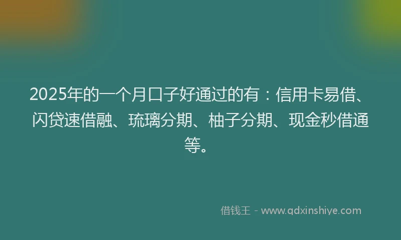 2025年的一个月口子好通过的有：信用卡易借、闪贷速借融、琉璃分期、柚子分期、现金秒借通等。
