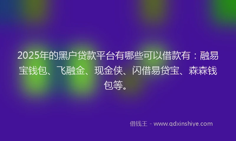 2025年的黑户贷款平台有哪些可以借款有：融易宝钱包、飞融金、现金侠、闪借易贷宝、森森钱包等。