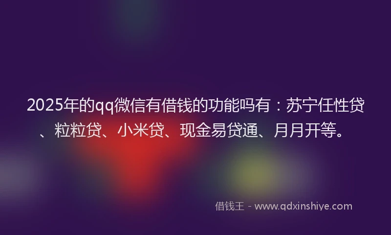 2025年的qq微信有借钱的功能吗有：苏宁任性贷、粒粒贷、小米贷、现金易贷通、月月开等。