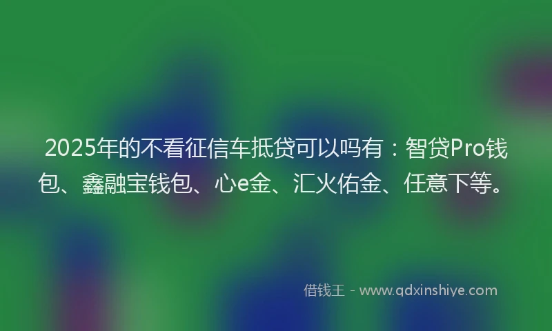 2025年的不看征信车抵贷可以吗有：智贷Pro钱包、鑫融宝钱包、心e金、汇火佑金、任意下等。
