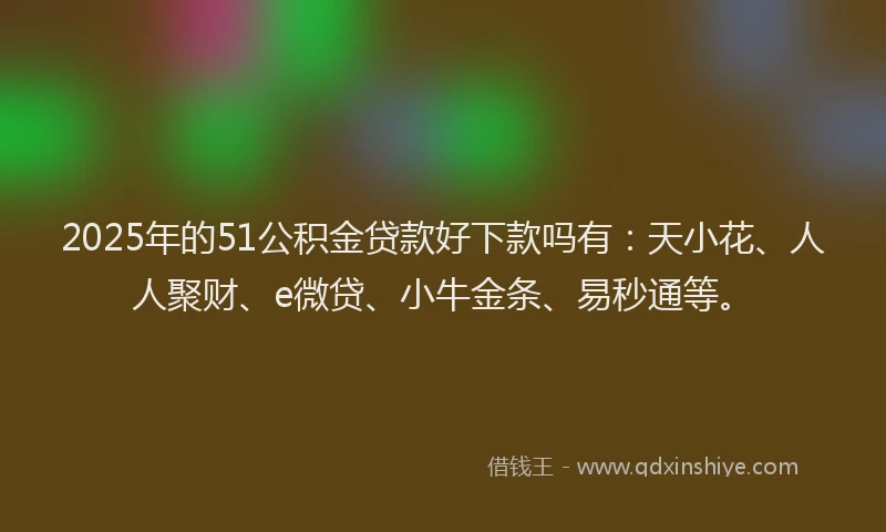2025年的51公积金贷款好下款吗有：天小花、人人聚财、e微贷、小牛金条、易秒通等。