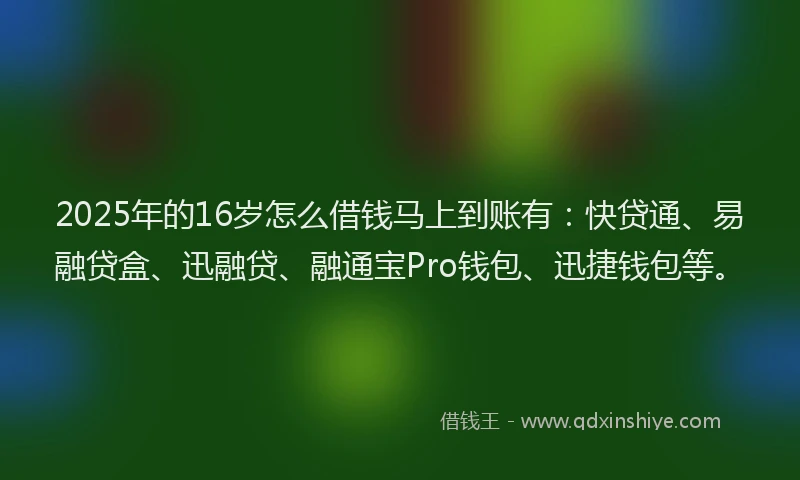 2025年的16岁怎么借钱马上到账有：快贷通、易融贷盒、迅融贷、融通宝Pro钱包、迅捷钱包等。