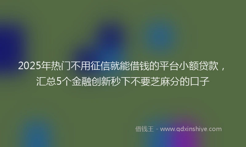 2025年热门不用征信就能借钱的平台小额贷款，汇总5个金融创新秒下不要芝麻分的口子