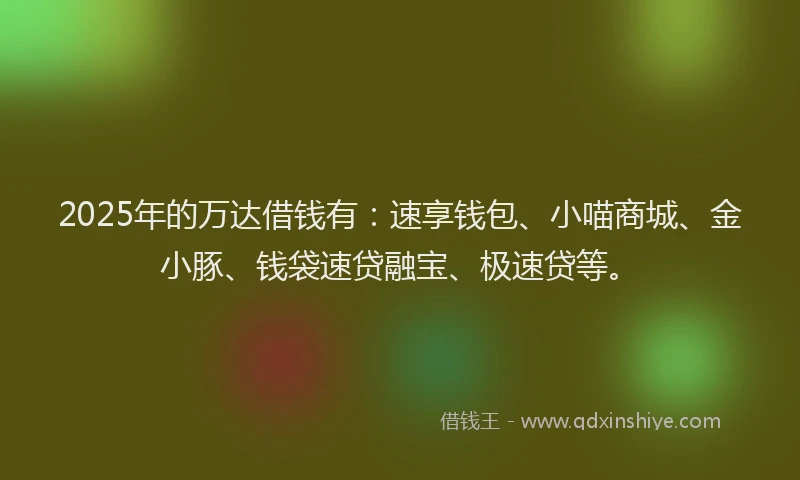 2025年的万达借钱有：速享钱包、小喵商城、金小豚、钱袋速贷融宝、极速贷等。