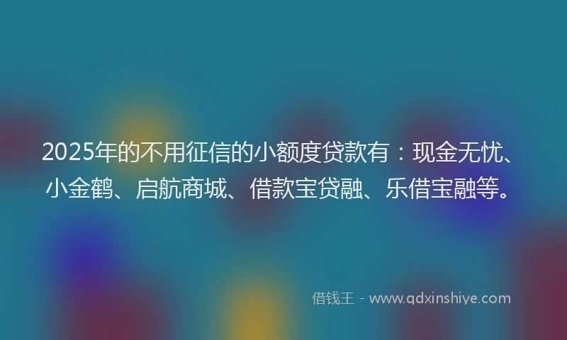 2025年的不用征信的小额度贷款有：现金无忧、小金鹤、启航商城、借款宝贷融、乐借宝融等。