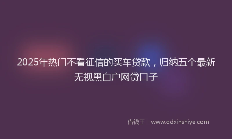 2025年热门不看征信的买车贷款，归纳五个最新无视黑白户网贷口子