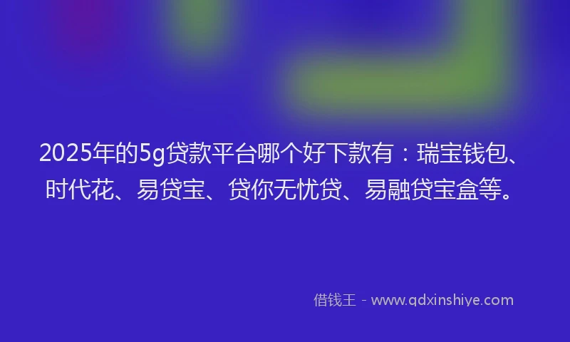 2025年的5g贷款平台哪个好下款有：瑞宝钱包、时代花、易贷宝、贷你无忧贷、易融贷宝盒等。