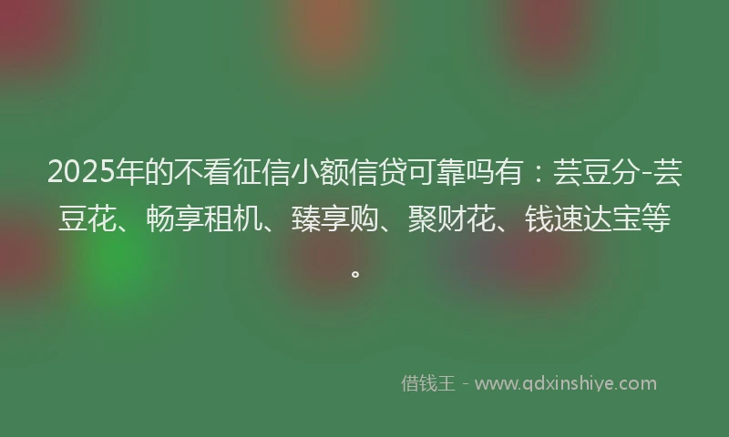 2025年的不看征信小额信贷可靠吗有：芸豆分-芸豆花、畅享租机、臻享购、聚财花、钱速达宝等。