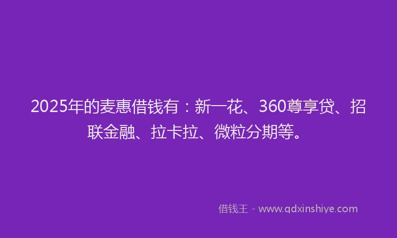 2025年的麦惠借钱有：新一花、360尊享贷、招联金融、拉卡拉、微粒分期等。