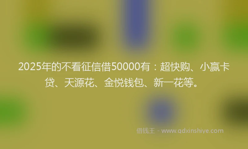 2025年的不看征信借50000有：超快购、小赢卡贷、天源花、金悦钱包、新一花等。