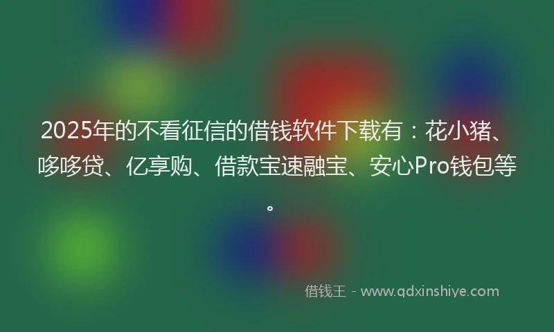 2025年的不看征信的借钱软件下载有：花小猪、哆哆贷、亿享购、借款宝速融宝、安心Pro钱包等。