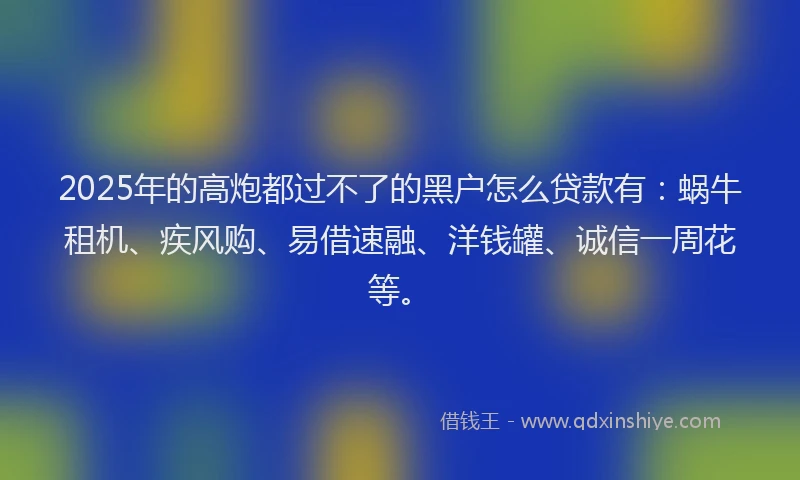 2025年的高炮都过不了的黑户怎么贷款有：蜗牛租机、疾风购、易借速融、洋钱罐、诚信一周花等。