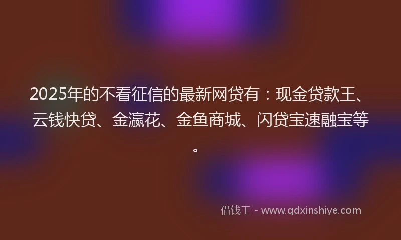 2025年的不看征信的最新网贷有：现金贷款王、云钱快贷、金瀛花、金鱼商城、闪贷宝速融宝等。