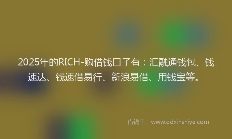2025年的RICH-购借钱口子有:汇融通钱包、钱速达、钱速借易行、新浪易借、用钱宝等。