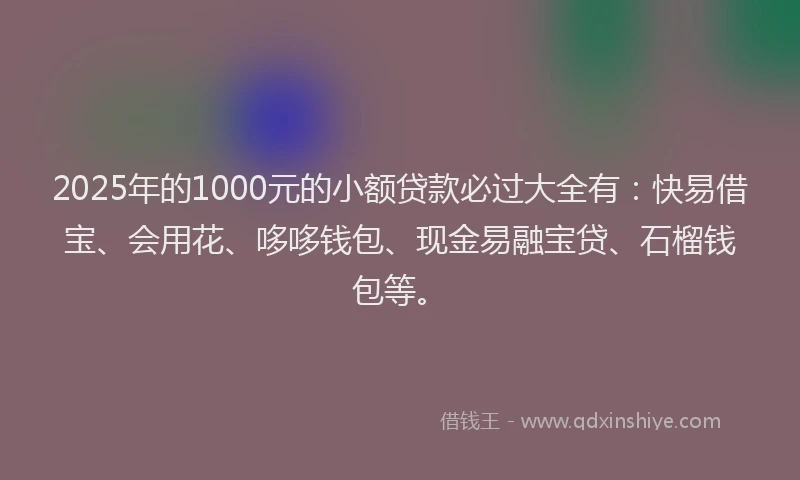 2025年的1000元的小额贷款必过大全有：快易借宝、会用花、哆哆钱包、现金易融宝贷、石榴钱包等。