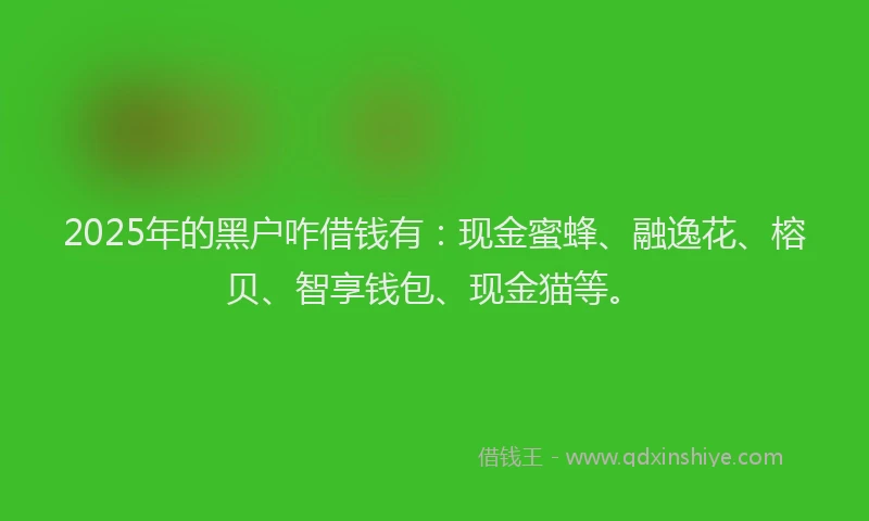 2025年的黑户咋借钱有：现金蜜蜂、融逸花、榕贝、智享钱包、现金猫等。