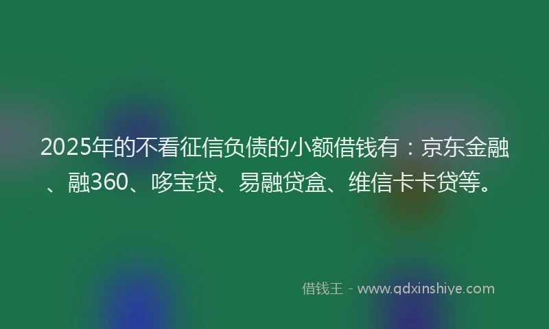 2025年的不看征信负债的小额借钱有：京东金融、融360、哆宝贷、易融贷盒、维信卡卡贷等。