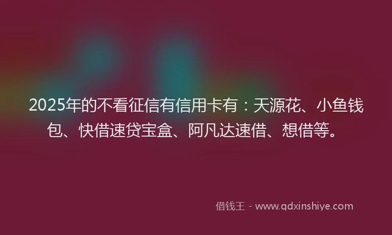 2025年的不看征信有信用卡有：天源花、小鱼钱包、快借速贷宝盒、阿凡达速借、想借等。