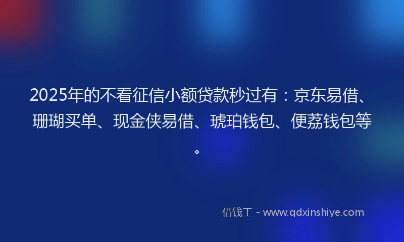 2025年的不看征信小额贷款秒过有：京东易借、珊瑚买单、现金侠易借、琥珀钱包、便荔钱包等。