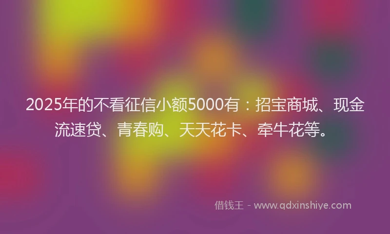 2025年的不看征信小额5000有：招宝商城、现金流速贷、青春购、天天花卡、牵牛花等。
