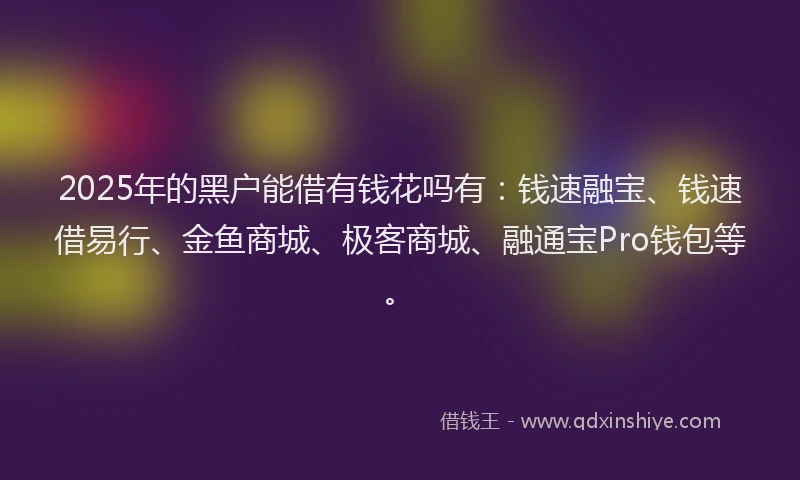 2025年的黑户能借有钱花吗有：钱速融宝、钱速借易行、金鱼商城、极客商城、融通宝Pro钱包等。