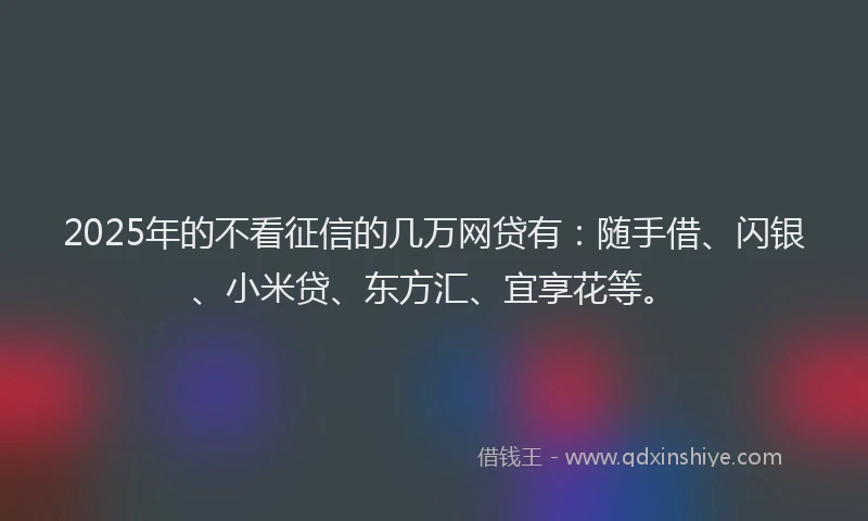 2025年的不看征信的几万网贷有：随手借、闪银、小米贷、东方汇、宜享花等。