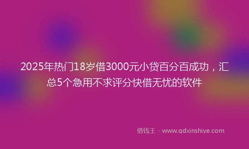 2025年热门18岁借3000元小贷百分百成功，汇总5个急用不求评分快借无忧的软件