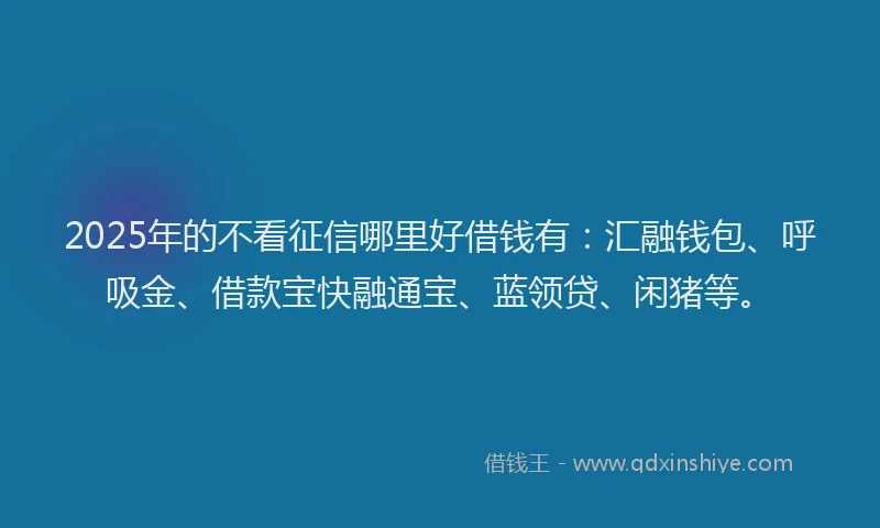 2025年的不看征信哪里好借钱有：汇融钱包、呼吸金、借款宝快融通宝、蓝领贷、闲猪等。