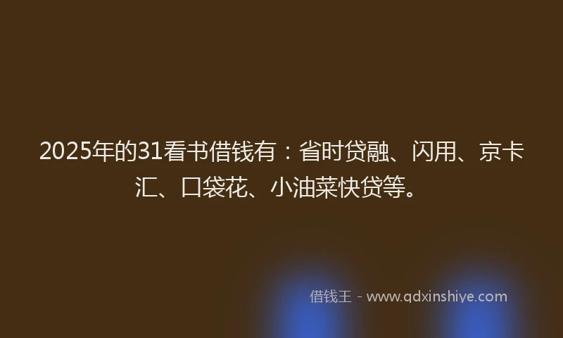 2025年的31看书借钱有：省时贷融、闪用、京卡汇、口袋花、小油菜快贷等。