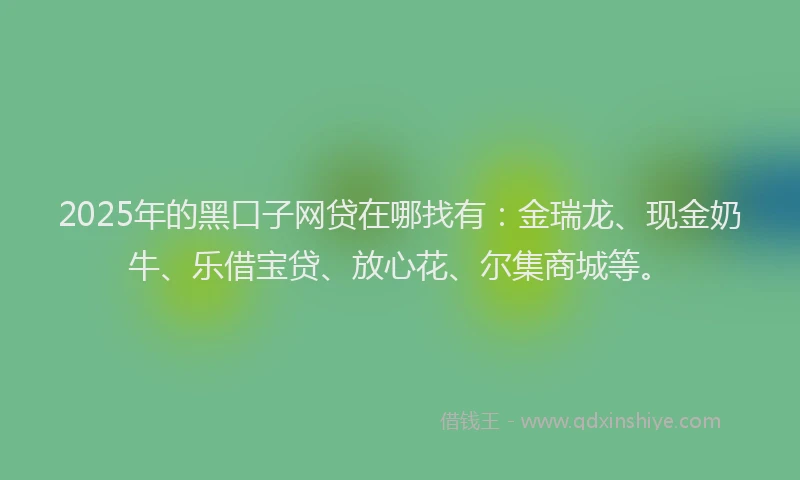 2025年的黑口子网贷在哪找有：金瑞龙、现金奶牛、乐借宝贷、放心花、尔集商城等。