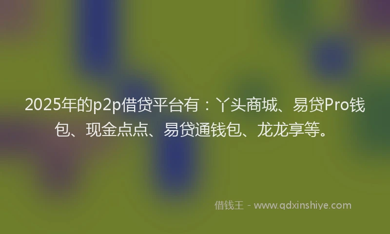 2025年的p2p借贷平台有：丫头商城、易贷Pro钱包、现金点点、易贷通钱包、龙龙享等。