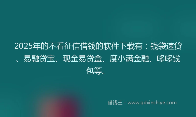 2025年的不看征信借钱的软件下载有：钱袋速贷、易融贷宝、现金易贷盒、度小满金融、哆哆钱包等。
