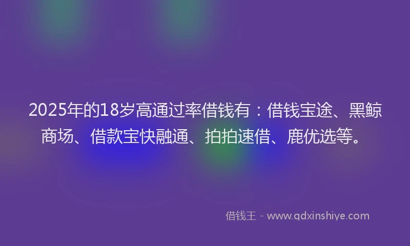 2025年的18岁高通过率借钱有：借钱宝途、黑鲸商场、借款宝快融通、拍拍速借、鹿优选等。