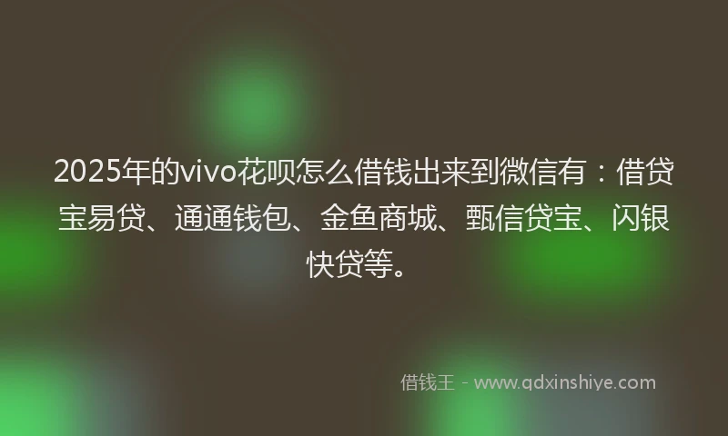 2025年的vivo花呗怎么借钱出来到微信有：借贷宝易贷、通通钱包、金鱼商城、甄信贷宝、闪银快贷等。