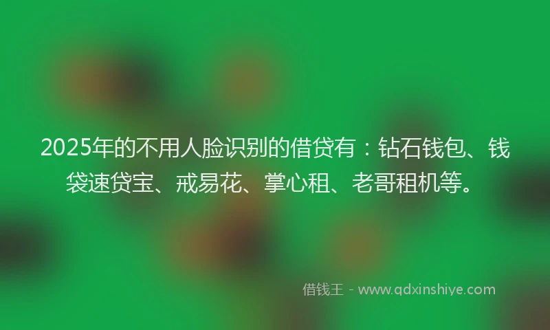 2025年的不用人脸识别的借贷有：钻石钱包、钱袋速贷宝、戒易花、掌心租、老哥租机等。