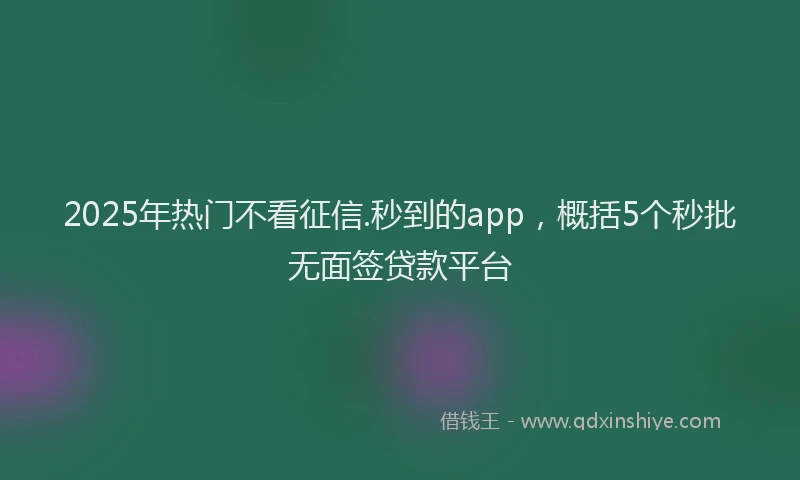 2025年热门不看征信.秒到的app，概括5个秒批无面签贷款平台