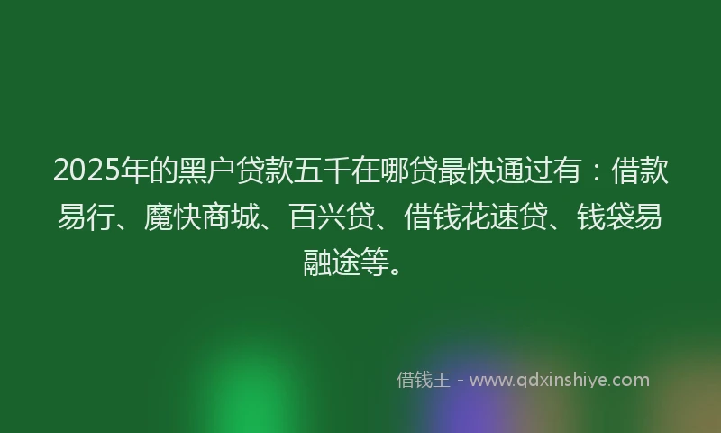 2025年的黑户贷款五千在哪贷最快通过有：借款易行、魔快商城、百兴贷、借钱花速贷、钱袋易融途等。