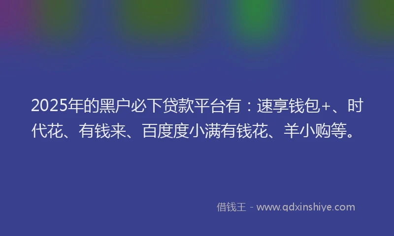 2025年的黑户必下贷款平台有：速享钱包+、时代花、有钱来、百度度小满有钱花、羊小购等。