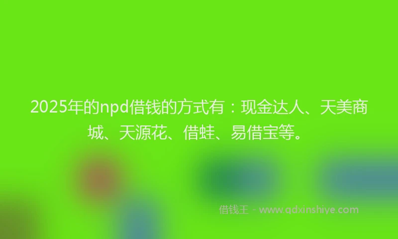 2025年的npd借钱的方式有：现金达人、天美商城、天源花、借蛙、易借宝等。