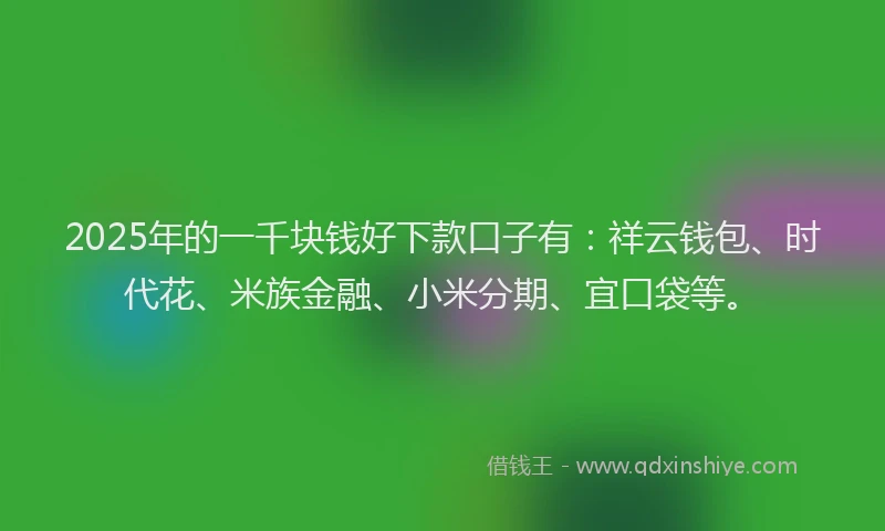 2025年的一千块钱好下款口子有：祥云钱包、时代花、米族金融、小米分期、宜口袋等。
