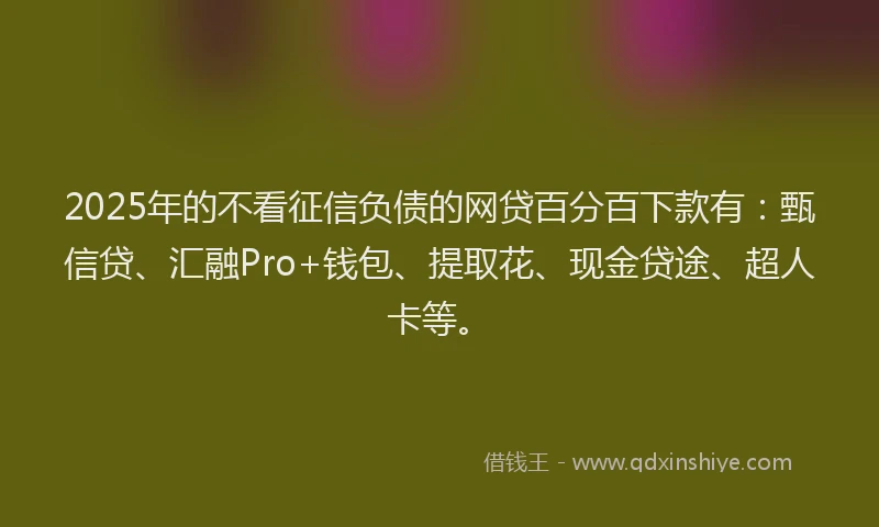 2025年的不看征信负债的网贷百分百下款有：甄信贷、汇融Pro+钱包、提取花、现金贷途、超人卡等。