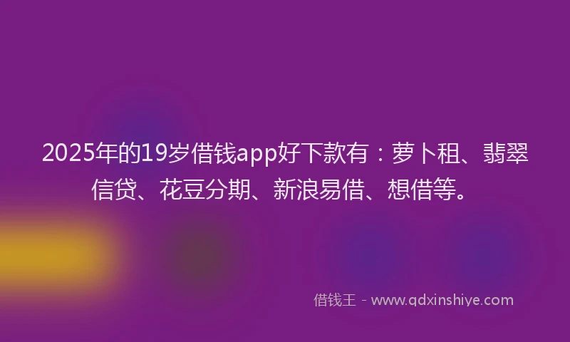2025年的19岁借钱app好下款有：萝卜租、翡翠信贷、花豆分期、新浪易借、想借等。