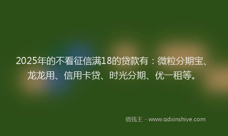 2025年的不看征信满18的贷款有：微粒分期宝、龙龙用、信用卡贷、时光分期、优一租等。
