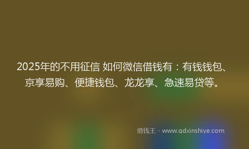 2025年的不用征信 如何微信借钱有：有钱钱包、京享易购、便捷钱包、龙龙享、急速易贷等。