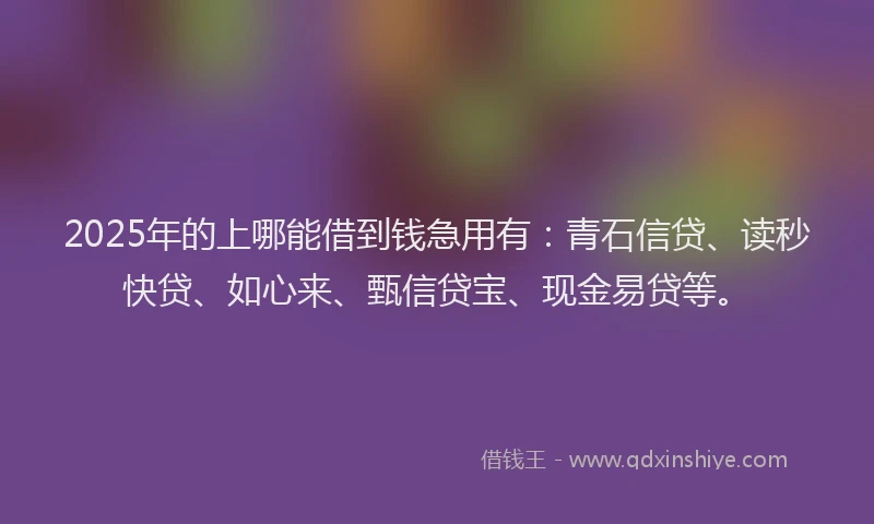2025年的上哪能借到钱急用有：青石信贷、读秒快贷、如心来、甄信贷宝、现金易贷等。