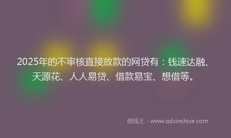 2025年的不审核直接放款的网贷有：钱速达融、天源花、人人易贷、借款易宝、想借等。