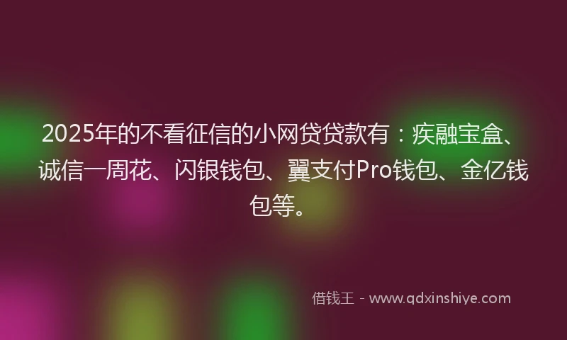 2025年的不看征信的小网贷贷款有：疾融宝盒、诚信一周花、闪银钱包、翼支付Pro钱包、金亿钱包等。