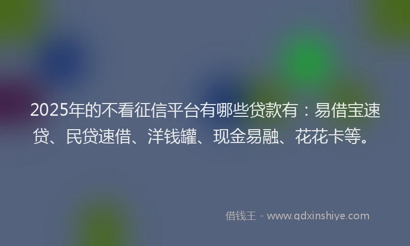 2025年的不看征信平台有哪些贷款有：易借宝速贷、民贷速借、洋钱罐、现金易融、花花卡等。