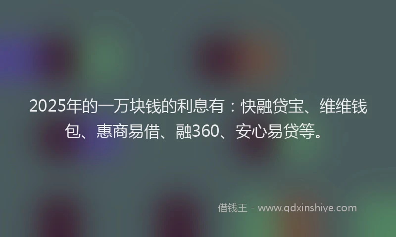 2025年的一万块钱的利息有：快融贷宝、维维钱包、惠商易借、融360、安心易贷等。