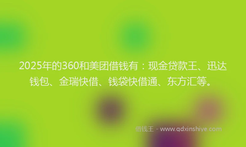 2025年的360和美团借钱有：现金贷款王、迅达钱包、金瑞快借、钱袋快借通、东方汇等。